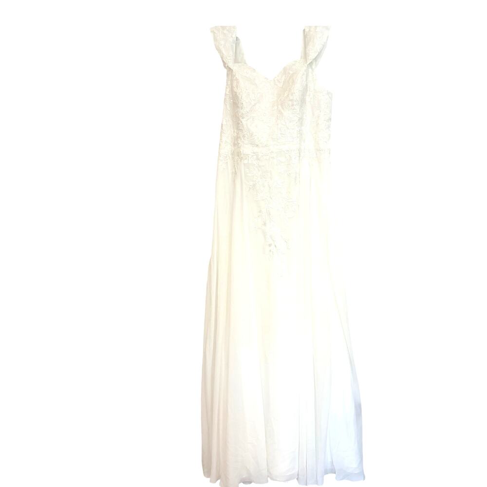 White Lace Sequin Embellished Chiffon Wedding Gown Dress Sheer Overlay Skirt 16
